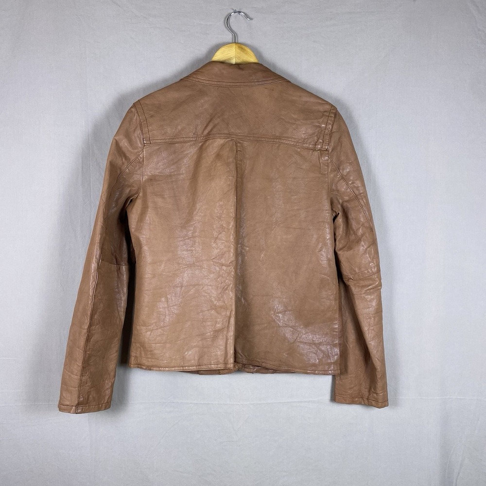 Y2K Old Navy Leather Jacket Womens L Brown Genuine Leather Biker Chic Western - Picture 4 of 8